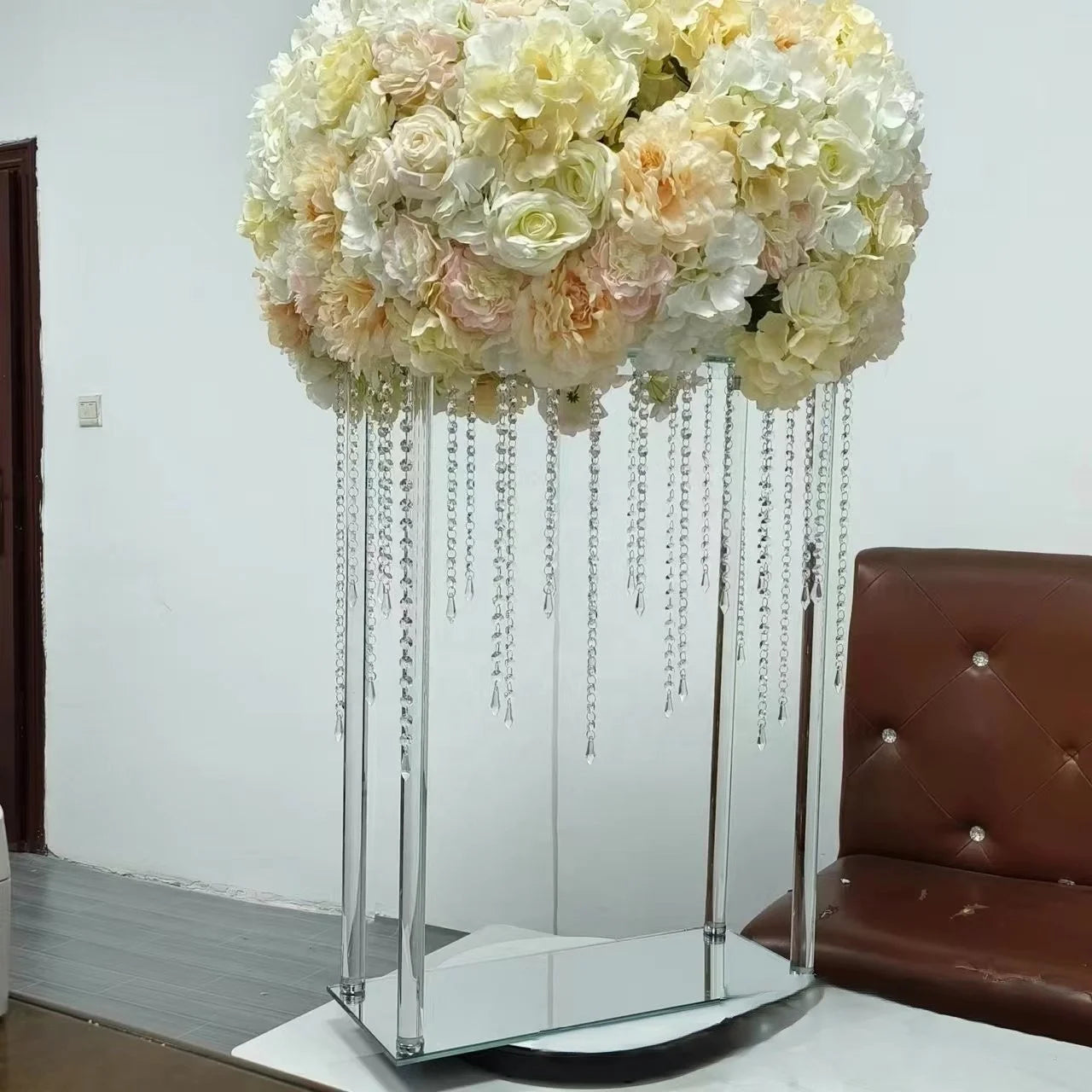 European Crystal Rectangular Flower Stand Crystal Glass Candlestick Table Events Wedding Candle Table for Wedding Centerpieces
