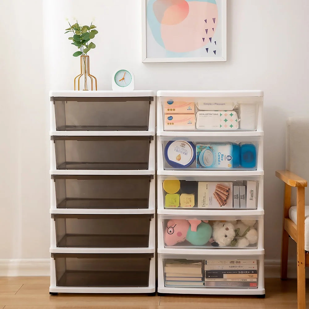 Transparent Plastic 5-Layer Dresser Storage Cabinet with Drawers for Living Room Organization of Clothes Toys Books
