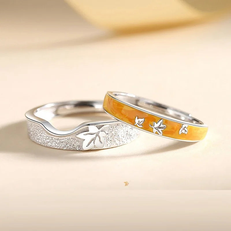 Romantic Maple Leaf Couple Ring For Wedding Jewelry Valentine's Day Gift Open Adjustable Ring