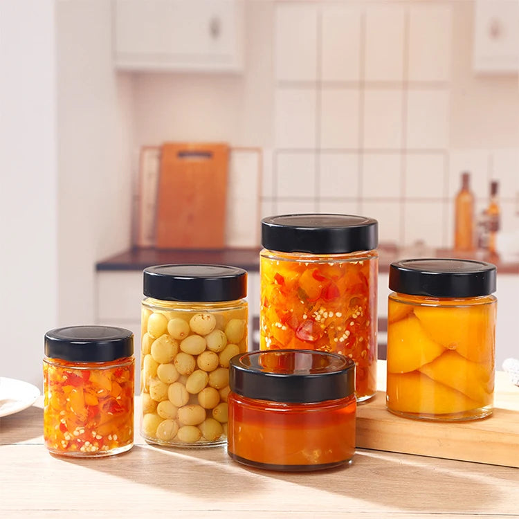 Factory Wholesale Glass 195ML 240ML 350ML 480ML Food Grade Pickle Honey Jam Round Bulk Pack Sauce Jars with Lids