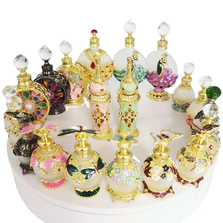 30ml Luxury Antiqued Vintage Craft Gift Home Decoration Glass Metal Alloy Perfume Retro Arab Empty Arabic Essential Oil Bottle