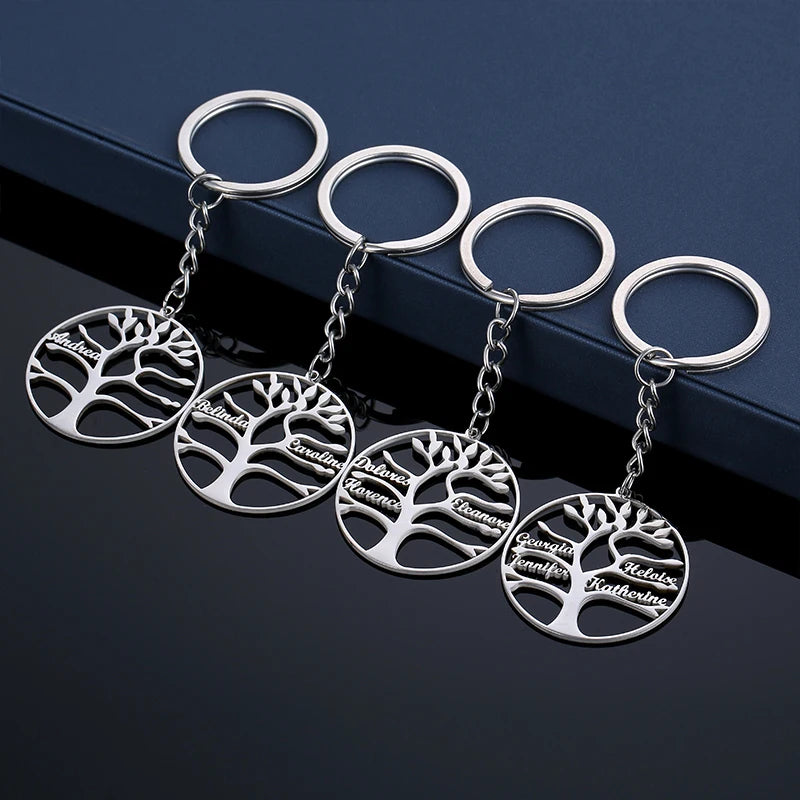 Stainless Steel Custom Name Life Tree Charms Fashion Metal Keychain-Lightweight DIY Craft Jewelry Making Pendant