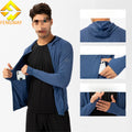 Men's UPF 50+ Sun Protection Hooded Bomber Jacket Eco-Friendly Windproof Breathable Outdoor Sports Long Sleeve Spring