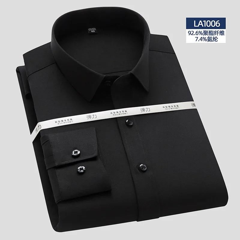 Men's Elastic Long-sleeved Shirt Top Ice Silk Anti-wrinkle Business Professional Wear