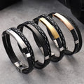 Handmade Men's Stainless Steel & Leather Wrap Bracelet Geometric Trendy Design for Party/Engagement/Wedding