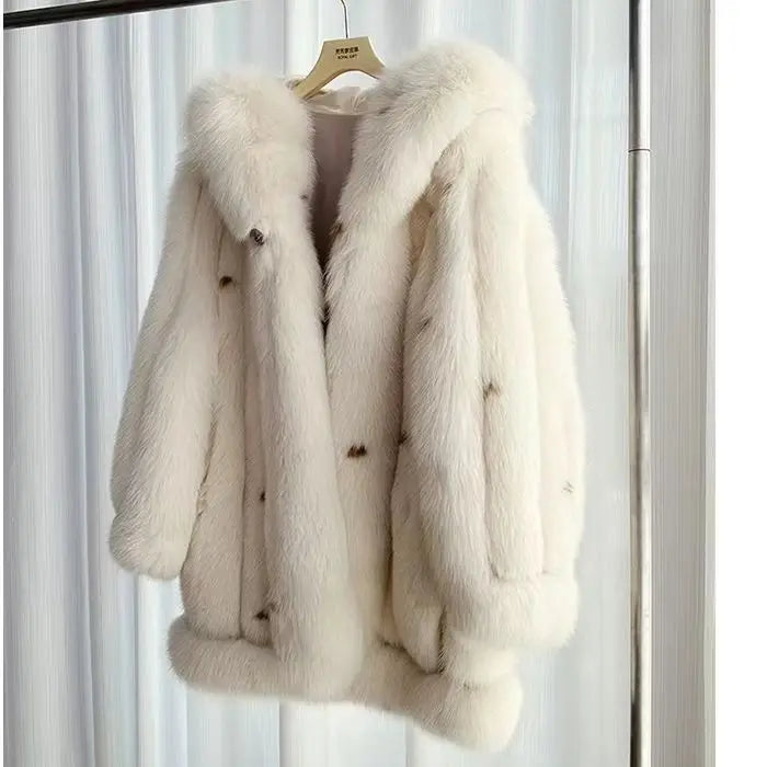Custom Long Sleeves Fashion Women Fluffy Fur Jacket Winter Real Fox Fur Coat for Ladies