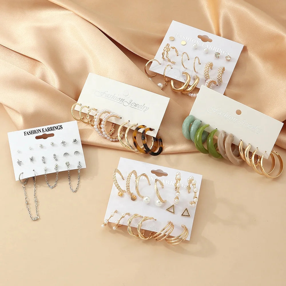 Hot Sale Minimalism Assorted Multiple Stud Hoop Earrings Creative Acrylic Earrings Vintage Colorful Circular Earrings for Women