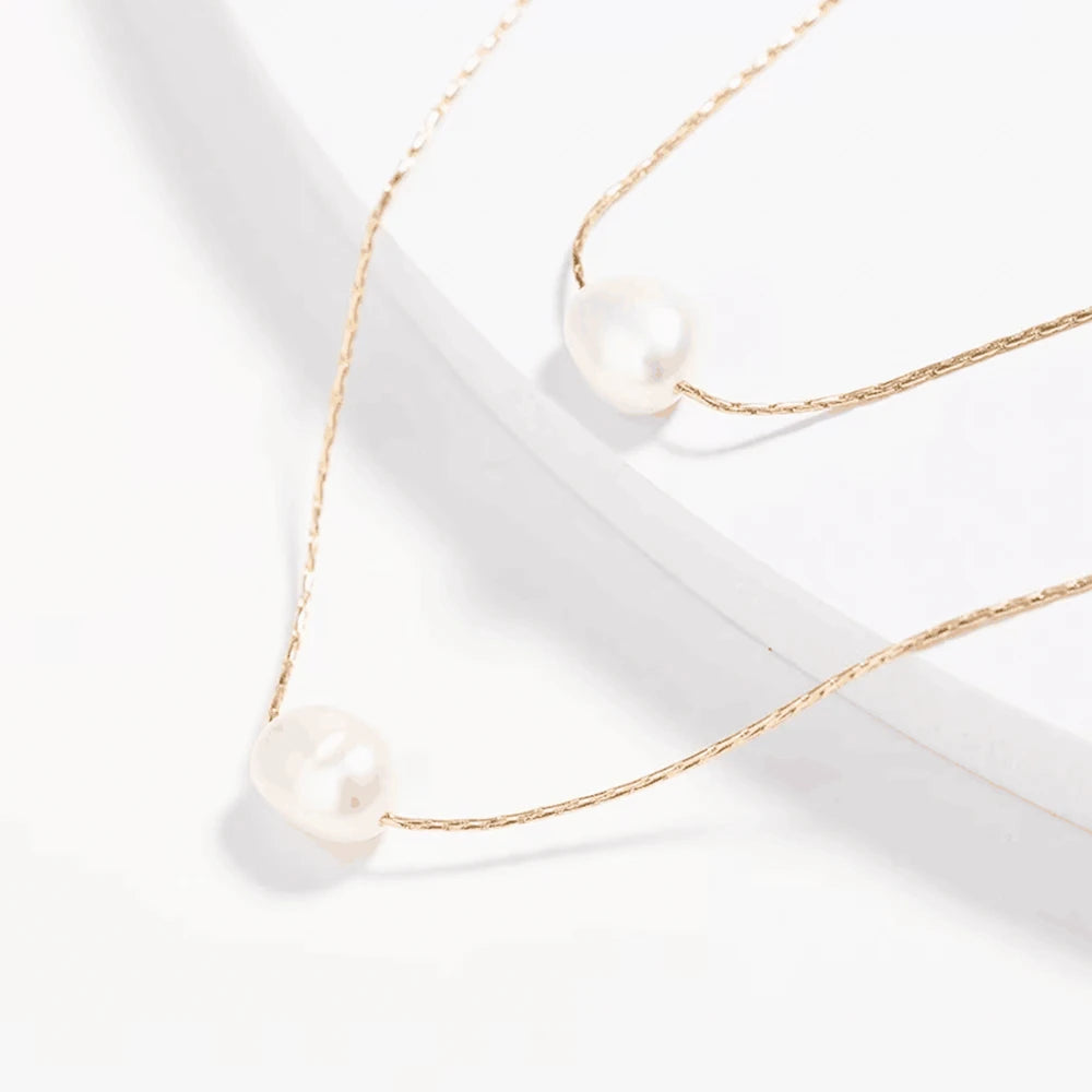 Double Layer Pearl Necklace Non Tarnish Jewelry 18k Gold Plated Hypoallergenic Fresh Water Pearls Jewelry