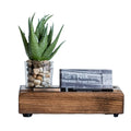 Desk Organizer Caddy Office Gift Wood Pen and Business Card Holder With Succulent Planter Wood Card Stand Holder