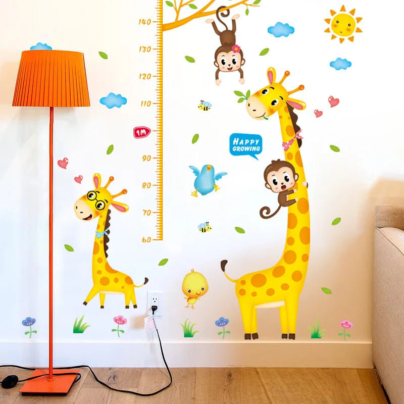 Cute Cartoon Animal Height Wall Decals for Bedroom & Kindergarten Tailor-Made Home Decor Stickers for Children's Room
