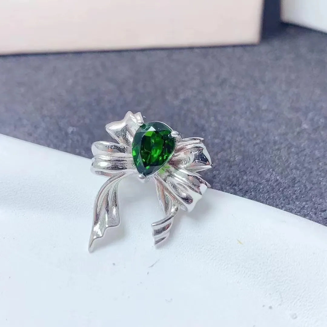 Luxury Exaggerated Irregular 925 Sterling Silver Platinum Plated Pear Cut Natural Diopside Gemstone Classic Engagement Ring