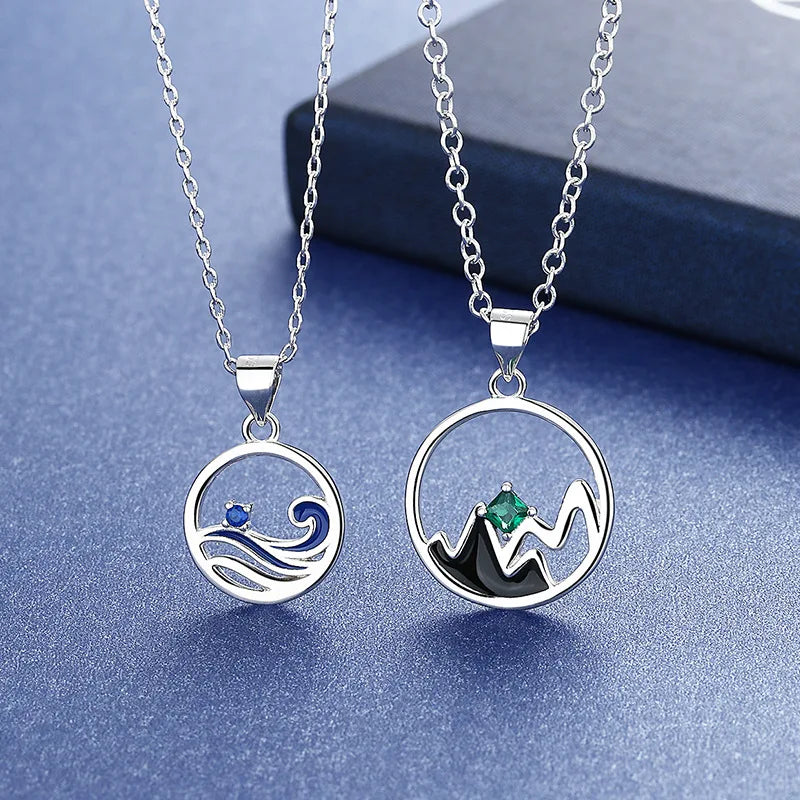 Vintage Ocean Mountain Eachother Pendants Necklace for Men Women Couple Jewelry 2pcs/SET Forever Love Necklace Valentine's Gift