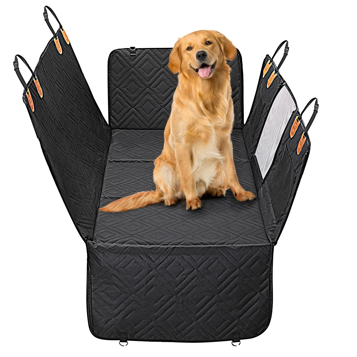 Factory Customized Black 600D Oxford Waterproof Pet Back Seat Car Cover Car Dog Mat with Mesh Window