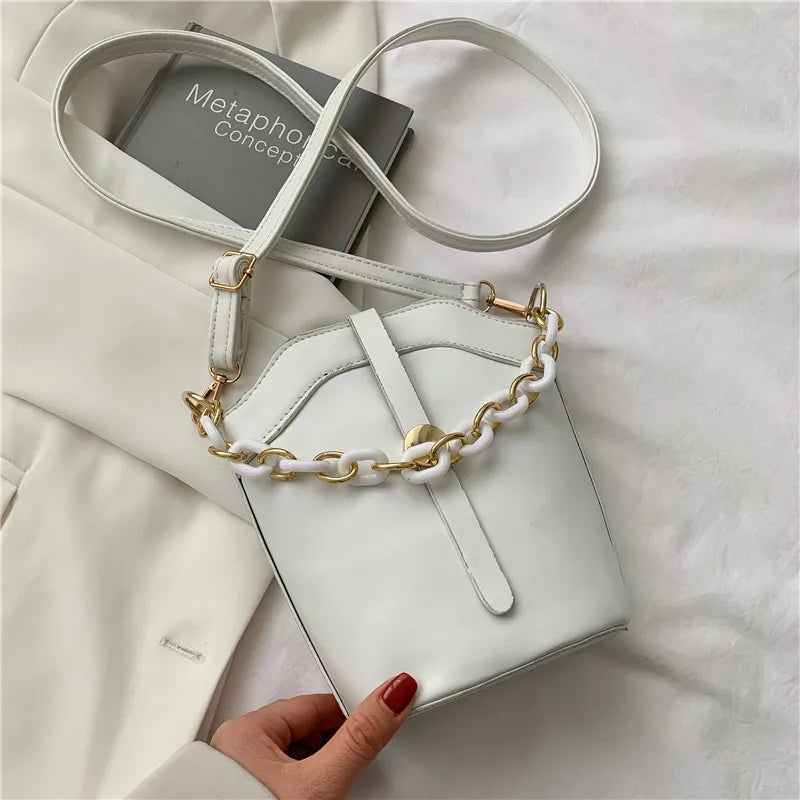Women's Elegant Designer Crossbody Messenger Bag New Fashion Mini Casual PU Shoulder Strap Chain Detail