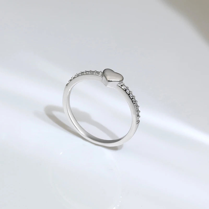 Elegant 925 Sterling Silver Wedding Ring Classic Cut Heart Half-Diamond Engagement for Couples for Parties