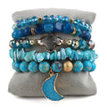 New Wholesale Bohemia Women Jewelry Natural Stone Crystal Glass Bracelet Alloy Bar Bangle Moon Drop Charm Stack Bracelet Set