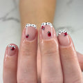 24 Pcs 4400 French Style Pink Heart Nail Art Acrylic Short Square Press on Nails Artificial Fingernails False Nails