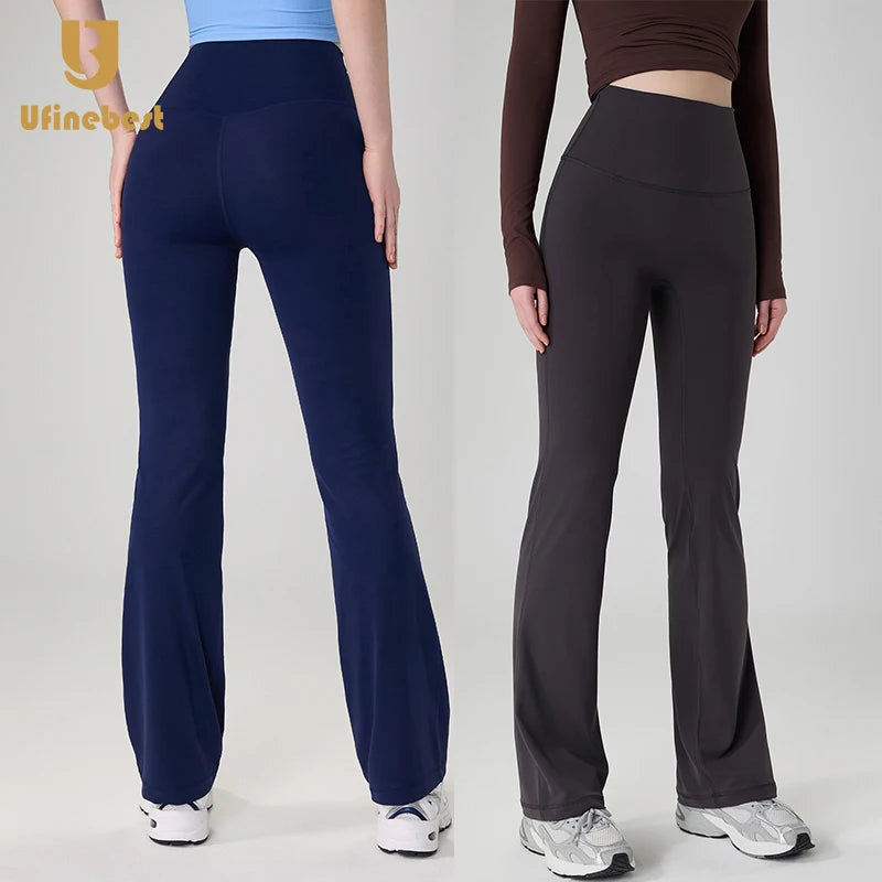 2025 High Waist Flare Gym Fitness Leggings No Front Seam Sports Pants Straight Leg Ants Solid Pattern for Running Workout PYoga