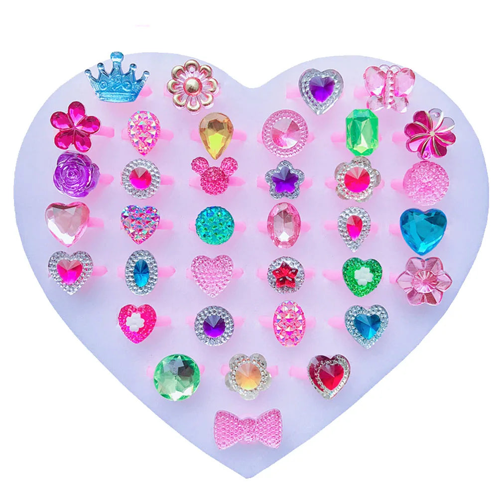Plastic Little Girls Toddler Fun Artificial Gems Star Flower Animal Finger Ring Toys for Kids Children