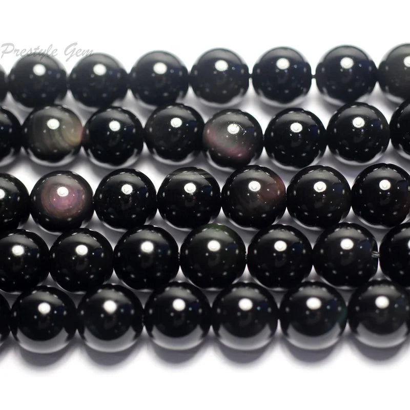 Wholesale Natural Obsidian Smooth Round Loose Beads Stone for Jewelry Making Design
