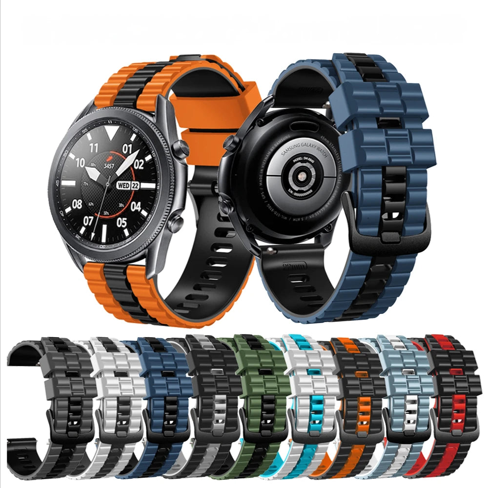 22mm Ocean Silicone Contrast Two-tone Universal Strap Watch Bands for Samsung Galaxy 3 45mm Huawei GT3