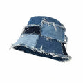 2024 Women's Distressed Denim Bucket Hat Streetwear Patchwork Destroyed Fishermen Caps for Daily Casual Fishing Party Cycling