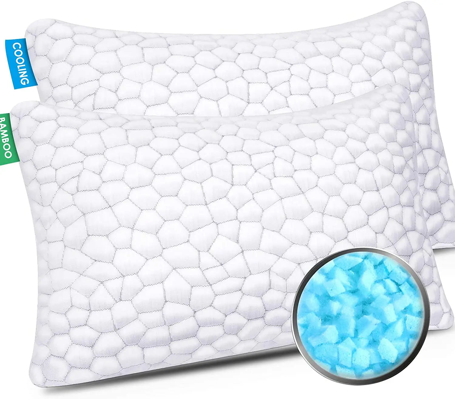 Shredded Memory Foam Pillows Adjustable Cool BAMBOO Pillow for Side Back Stomach Sleepers