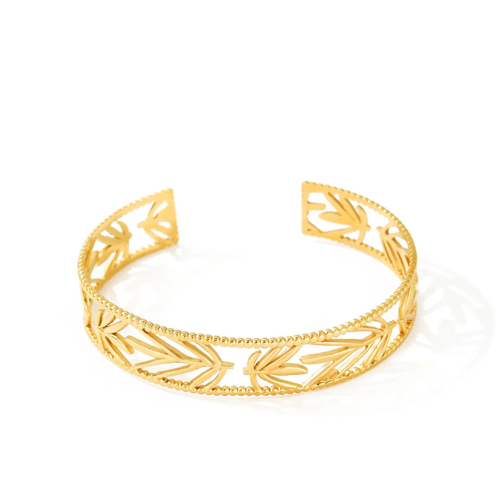 BM Wholesale Waterproof Gold/Silver Plated Stainless Steel Leaf Hollow Open Bangle for Women-Trendy Gift