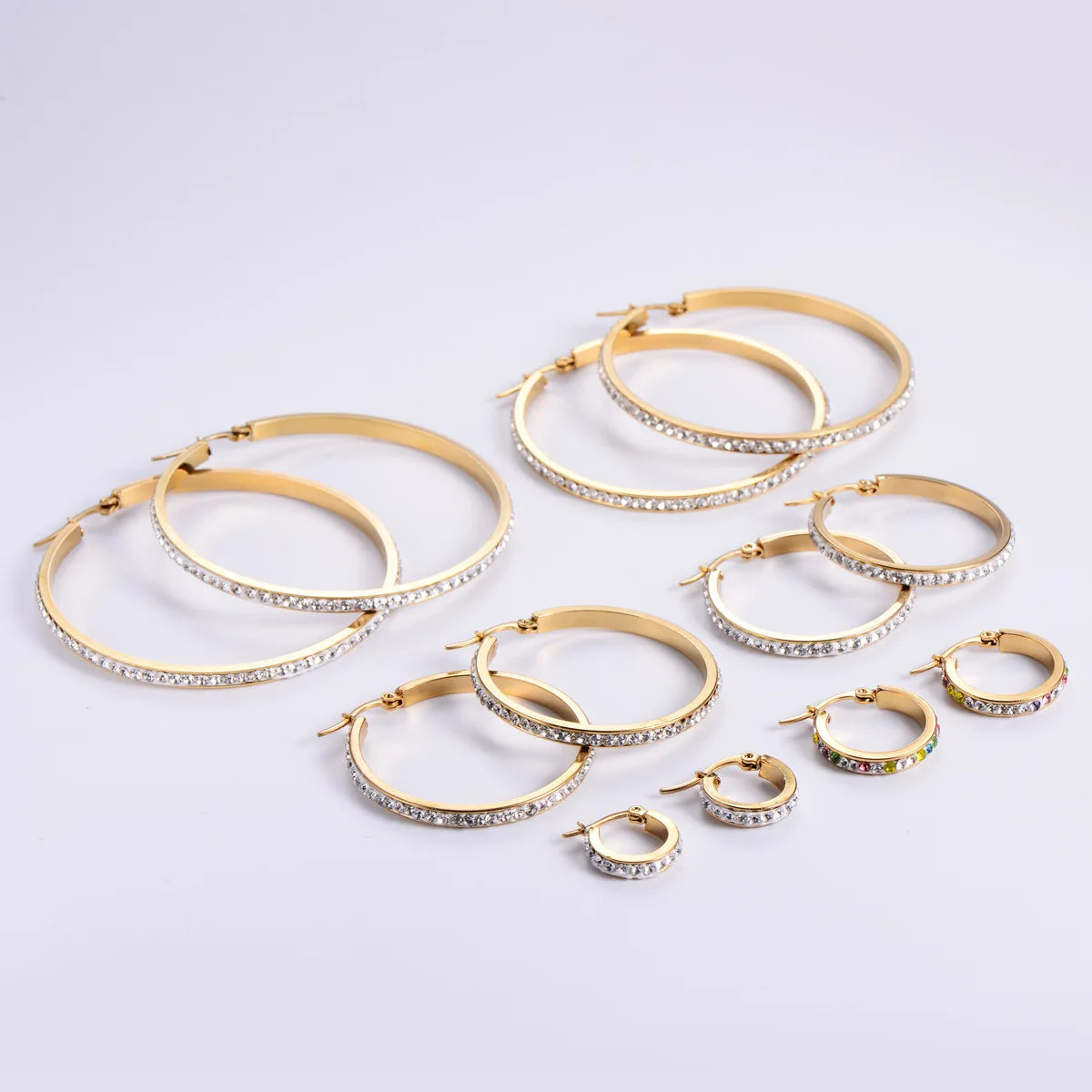 1.5 2 3 4 5 6cm Waterproof Titanium Stainless Steel 18k Gold Plated Big Circle Hoop Diamond Zircon Loops Earring Women Jewelry