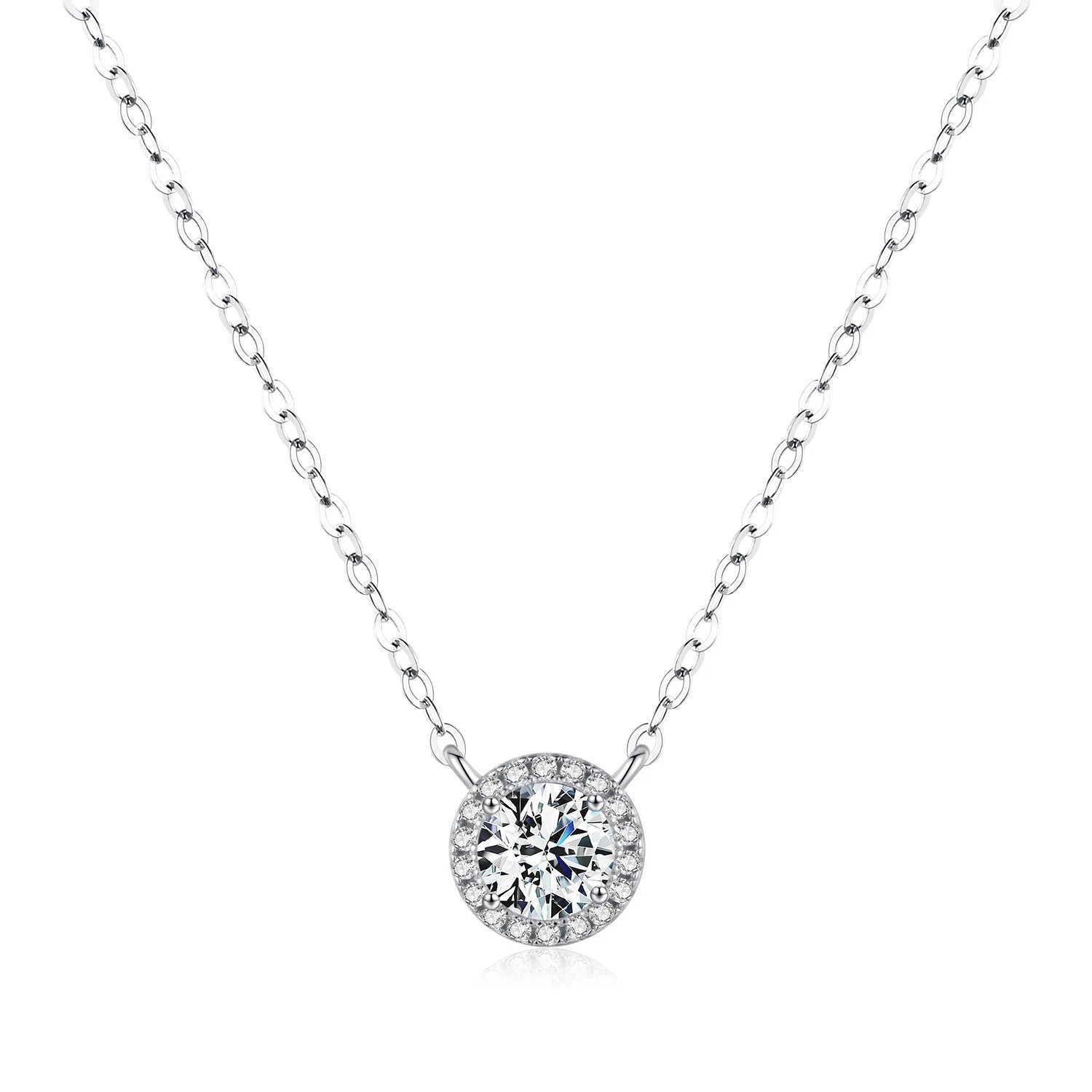 Light Luxury Exquisite 0.8 Carat D Color Classic Moissanite Necklace 925 Sterling Silver Geometric Round Pendant Clavicle Chain