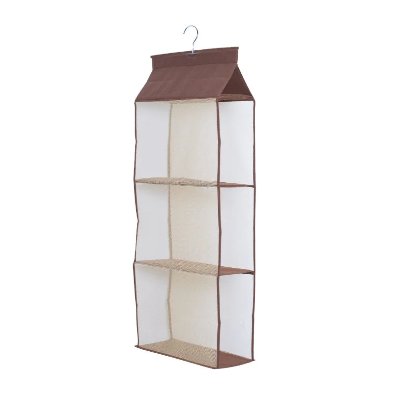 Hanging Closet Purse Organizer 3 Heavy-Duty Mesh Shelves Non-Woven Material Foldable Design Hook-Type Installation Storage Bags