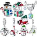 Wholesale 925 Sterling Silver Snowman Beads Christmas Bell Charms for Women Bracelet DIY Accessories Christmas Gift Fine Jewelry