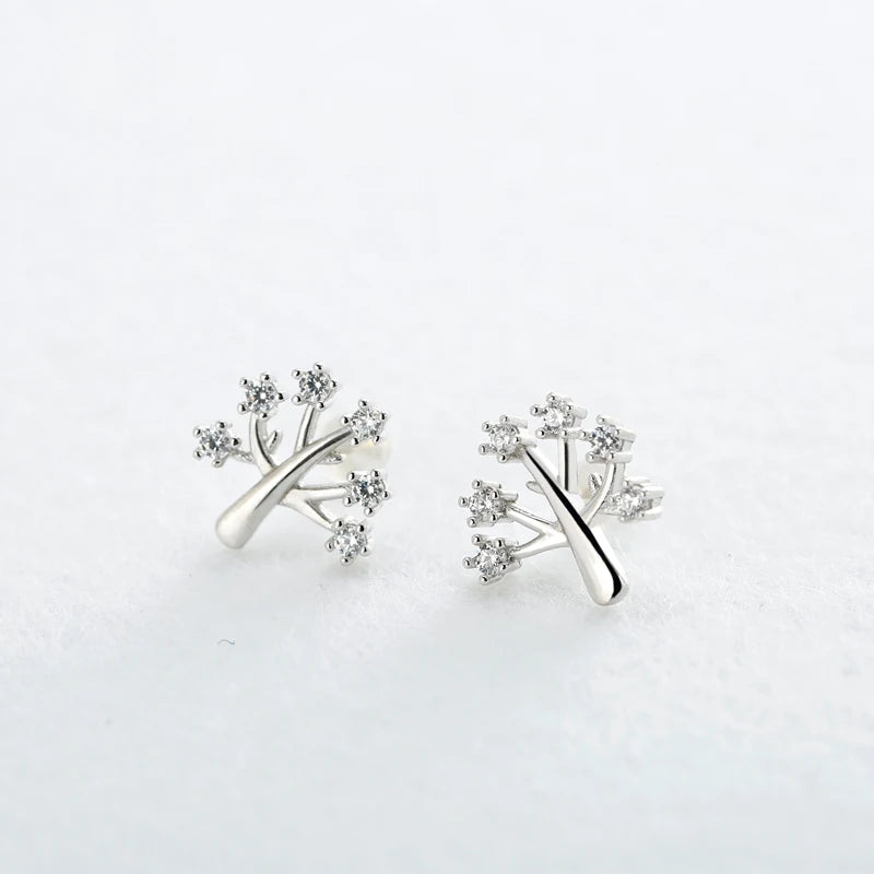 Korean Version 925 Sterling Silver Fashion Earrings Zircon Personality  Tree Female Stud Earring 2021 Trend Jewelry