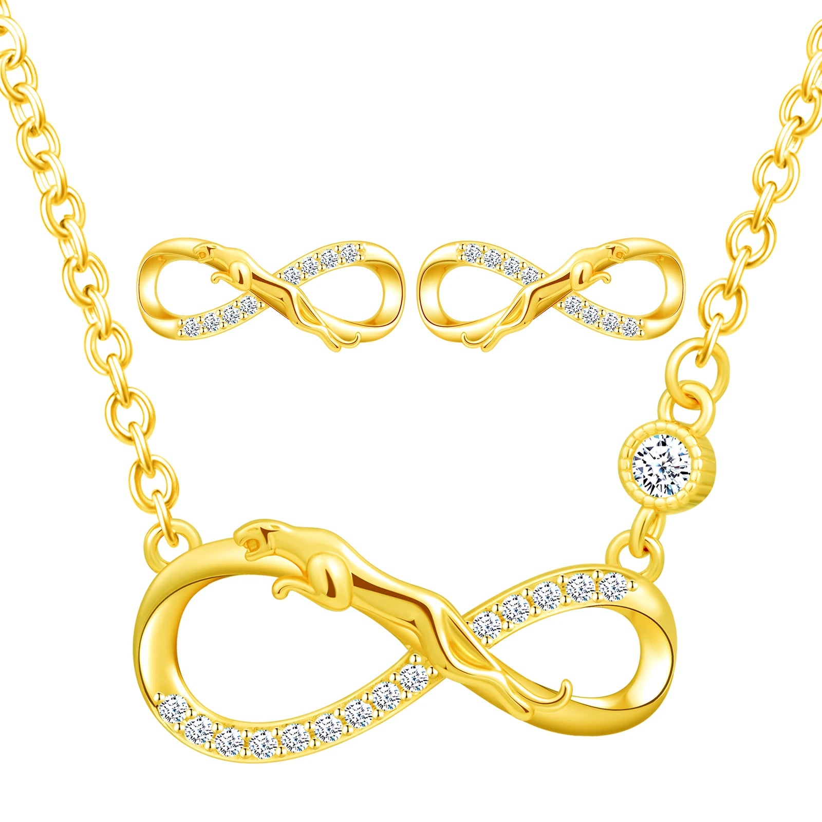 925 Silver Necklace Stud Earrings Infinity Leopard Jewellery Sets