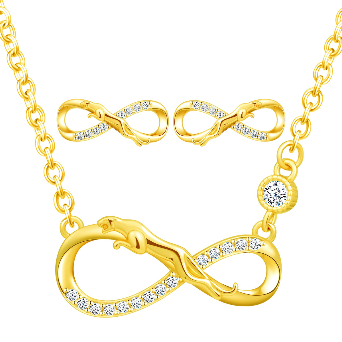 925 Silver Necklace Stud Earrings Infinity Leopard Jewellery Sets