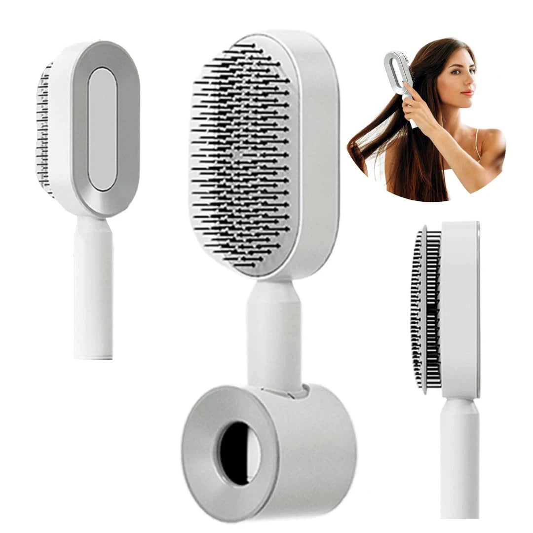 Custom Logo Salon Self-cleaning Hair Comb with One-Key Click Self Cleaning Detangling Curly Vented Air Cushion Brush for Women
