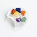 Natural clear Quartz Moon Bowl Seven Chakra Set Healing Stone Crystal Chips Quartz Crystal Set