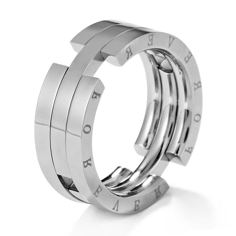 SS8-R132 Unique Deformation Kissing Fish Ring Men Stainless Steel Engraved Forever Rings Male Letter Ring