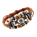 Fashion  Cow Hair Leather Bracelet with Wood Beads Charms Jewelry Snap Button Evil Eye Leather Bracelet Multilayer for Men