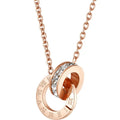 Stainless Steel Necklace and Rings Double Ring Necklace Women's Clavicle Chain Women's 18K Rose Gold Circle Ring Zircon Necklace