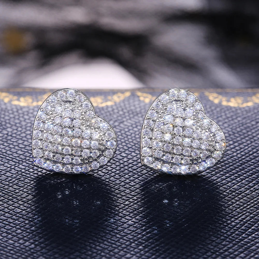 2021 Elegant Claw Pave Sparkling CZ Crystal Small Heart Stud Earrings Bling  Zirconia Heart Stud Earrings
