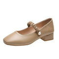 New Solid Colour Leather Ladies Mary Jane Shoes Pearl Fashion Trend Women High Heel Shoes Thick Heel Square Head Casual Shoes