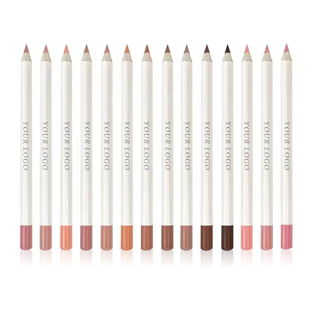 New Arrival 24 Colors Wooden Brown Lip Pencil Custom Logo Smooth Non-Stickup Matte Lip Liner Pencil Vegan Private Label Lipliner