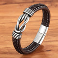 Vintage Double Layer Wrap Leather Braided Bangle Charm Stainless Steel Magnetic Clasp Hardware Genuine Leather Bangle Gift