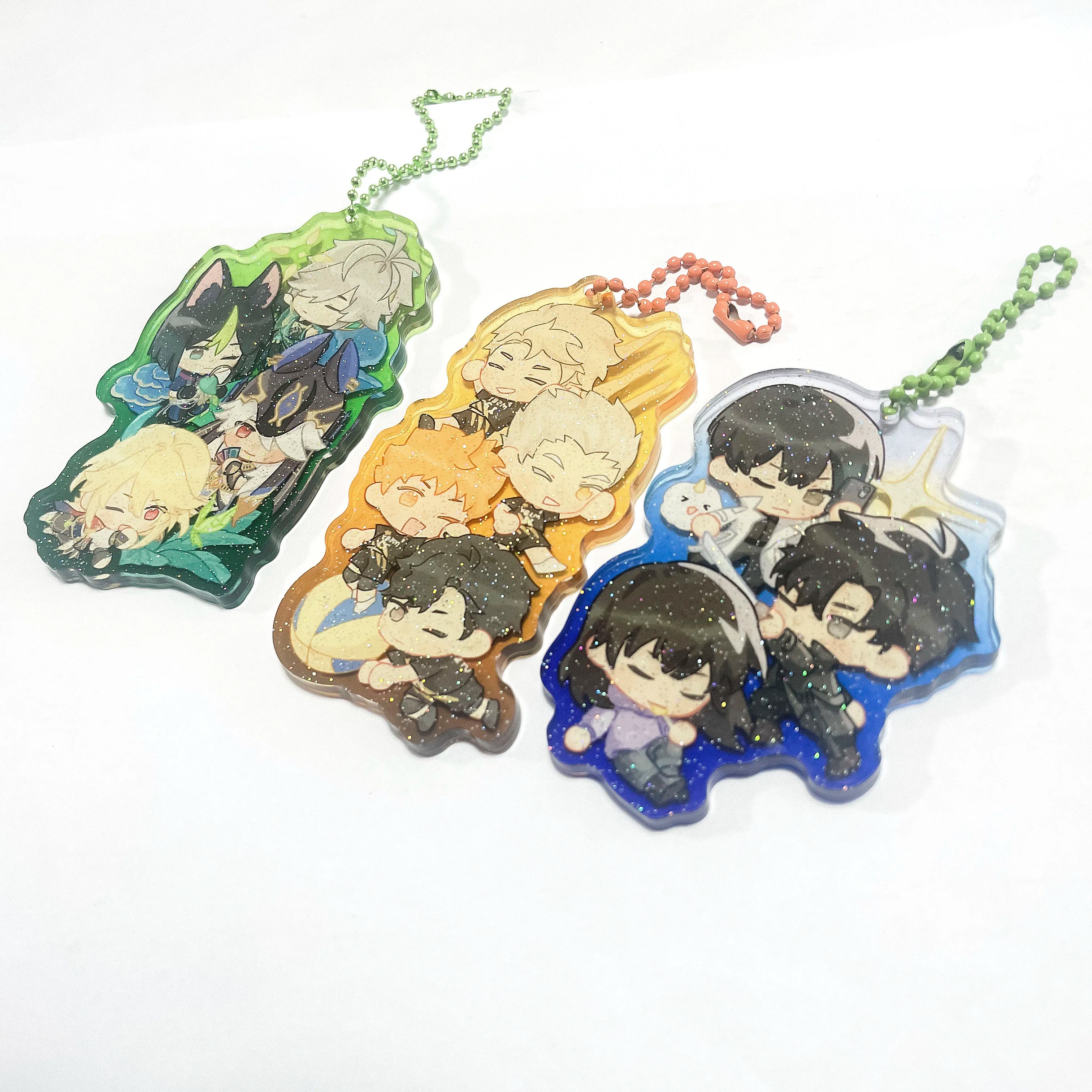 Kuien Promotion Custom Printed Acrylic Glitter Anime Keychains-Flexible 6 Colors Custom Shape Charms