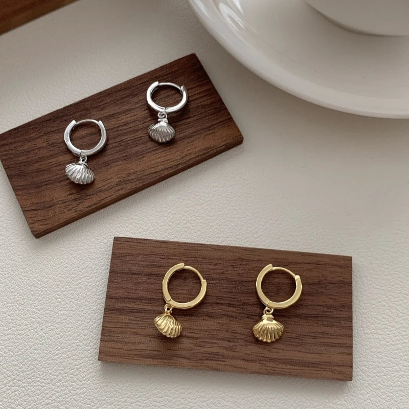 Daidan Earrings Shell Gold Plated Earrings Wholesale Vintage Drop Sterling Silver Hoop Earrings