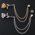 High-End Men's Business Suit Accessory Personalities Rose Shape Brooch with Chain Collar Pin Fashion Brooches