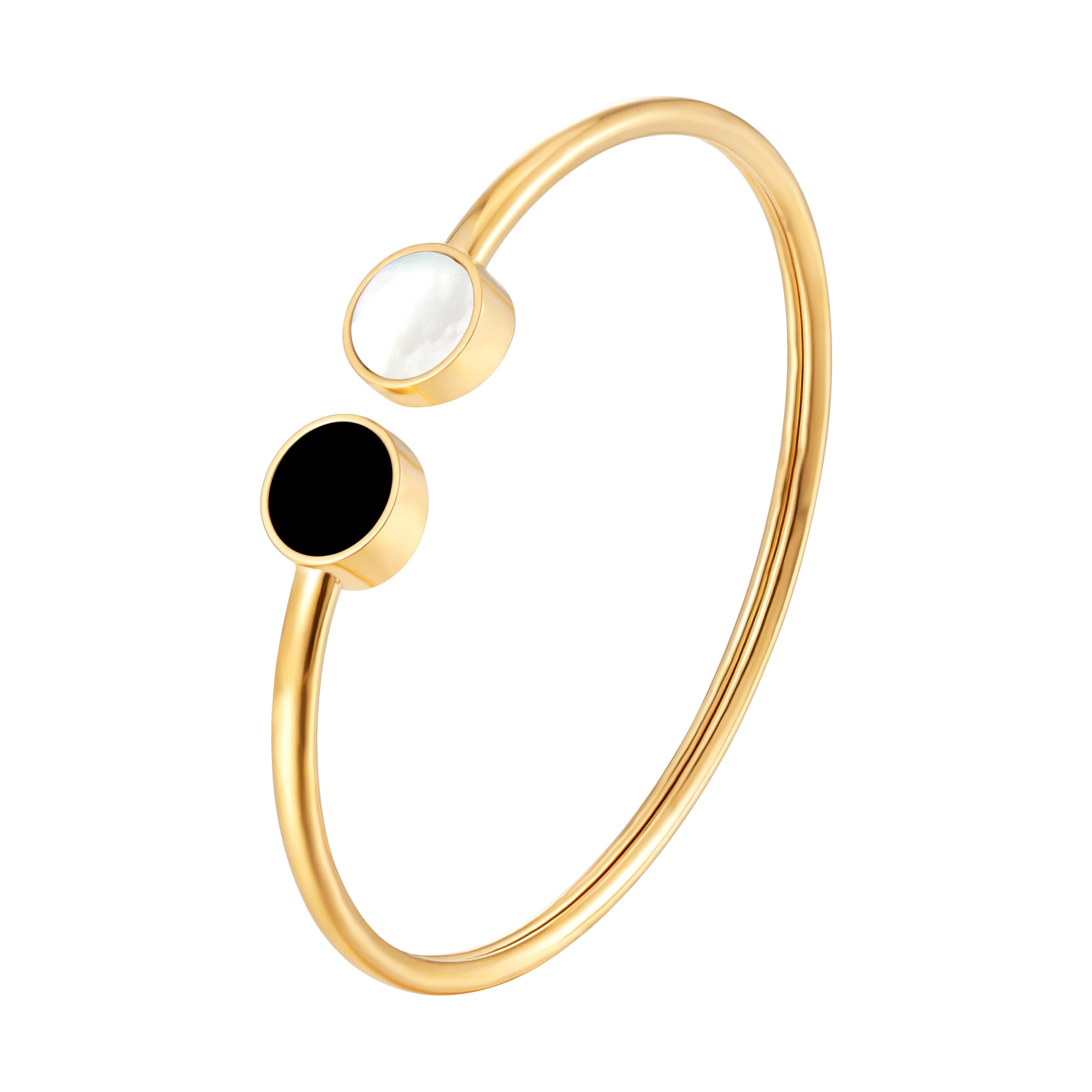 Minimalist Non Tarnish Free Waterproof Jewelry Black White Shell Cuff Bangles Bracelets Stainless Steel Cuff Bangles for Women