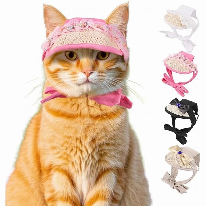 Summer Dog Lace Cat Kitten Cap Adjustable Pet Outdoor Sport Sun Protection Puppy Hat with Ear Holes