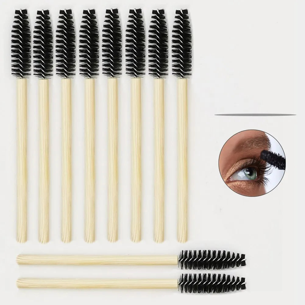 Factory Hot Sell Colorful Disposable Bamboo Brow Mascara Nylon Spoolie Eyelash Extension Brush Tools Bamboo Lash Brushes
